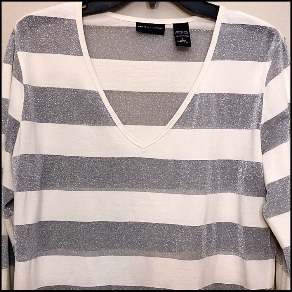 SOLD! New York & Company Silver Stripe VNeck Top - Picture 6 of 8